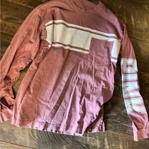 PINK Victoria's Secret Mauve Pink Long Sleeve Tee with White Stripe